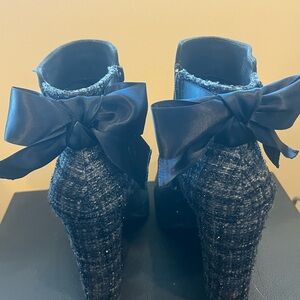 Copper Key navy blue Tweed Heeled Boots with Bows